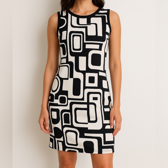 ⚪️ Joseph ribkoff black and white abstract  body con dress - Picture 1 of 5